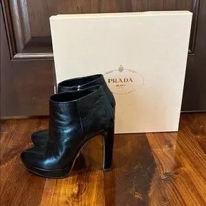 Prada Glossy Black Leather Boots Prada Penny Boots Glossy Leather (All New In) IFCHIC.COM main image 2